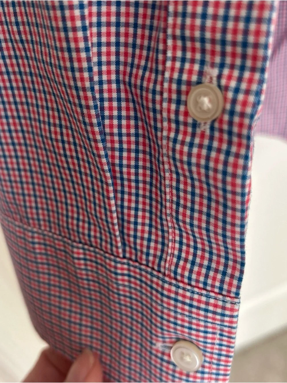 Banana Republic Men's Red and Blue Micro-Check Slim Non Iron Dress Shirt